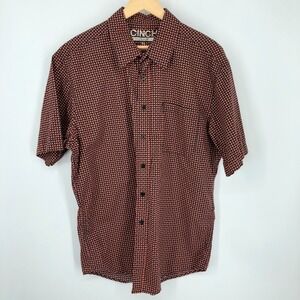Cinch Mens‎ Modern Fit Button Up Pocket Shirt Size XL Orange Geometric Cotton